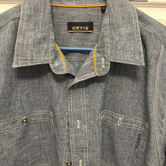 Orvis Tech Chambray Work Shirt Men’s Size Large Outdoors Button up Long Sleeve - Picture 2 of 6
